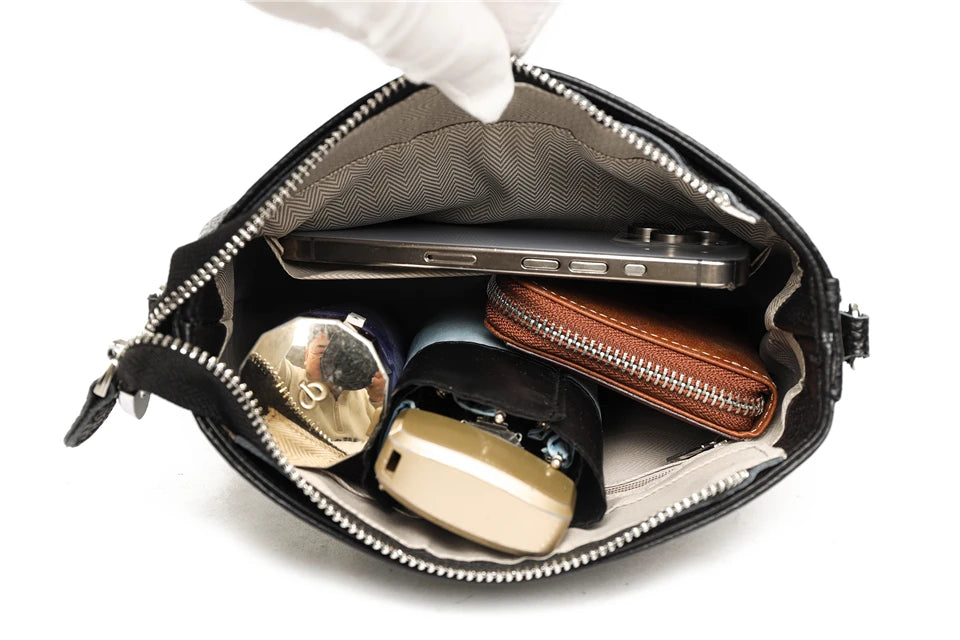 100% Genuine Leather Crossbody Bag Women Fashion Wide Strap Shoulder Bag Ladies Cowhide Messenger Bag Small Handbag and Purse