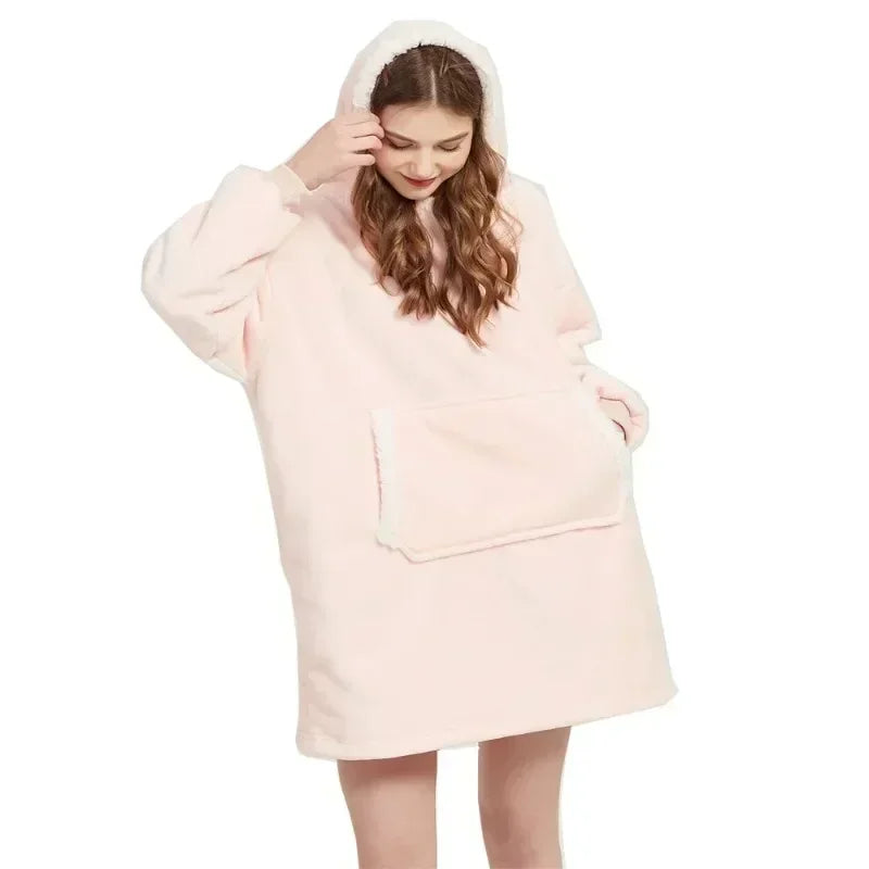 Winter Blanket Hoodie Oversized Warm Wearable Blankets 850grams Microfiber Plush Pullover Robe Fleece Blanket Sweatshirt Women