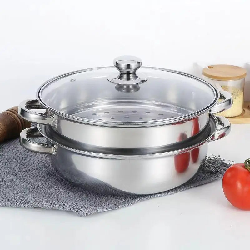 【SSummer10】Stainless Steel Single Double-Layer Steamer Basket - Thickened Pot Steaming Grid Rack for Home Cooking【SS】