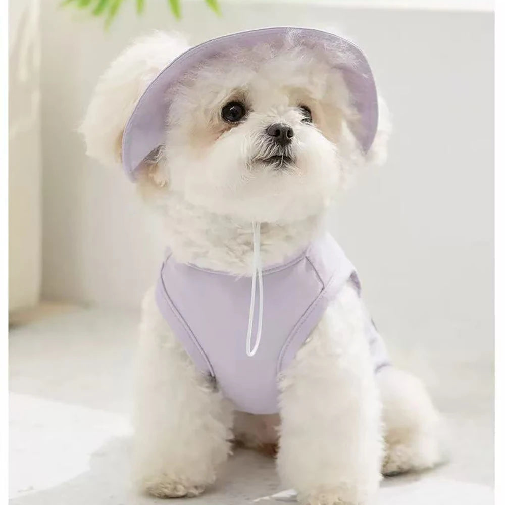 New Pet Dog Summer Vest with Cap Cooling Breathable Sun Protective UV Shirt for Dogs&Cats，Lightweight Outdoor Pet Clothes Set