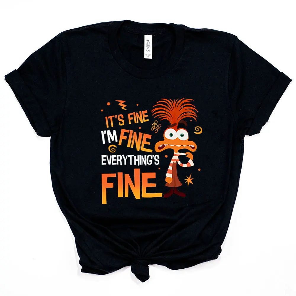 Anxiety Shirt Inside Out 2 T-Shirt Everything Is Fine Anxiety Inside Out Emotions Shirts Retro Mental Health Family Vacation Tee