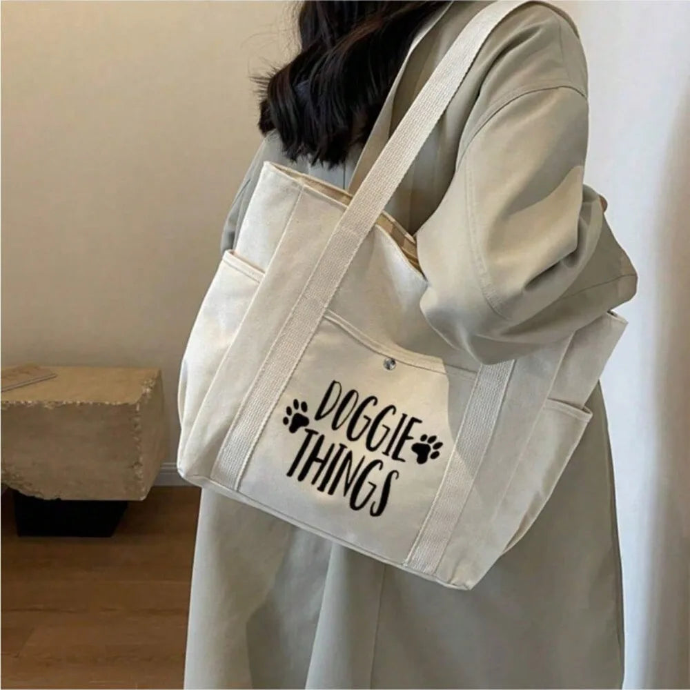 Doggie Things Print Handbag Large Capacity Women's Tote Bag Multi-Pocket Shoulder Backpack Suitable For Work, School, Travel