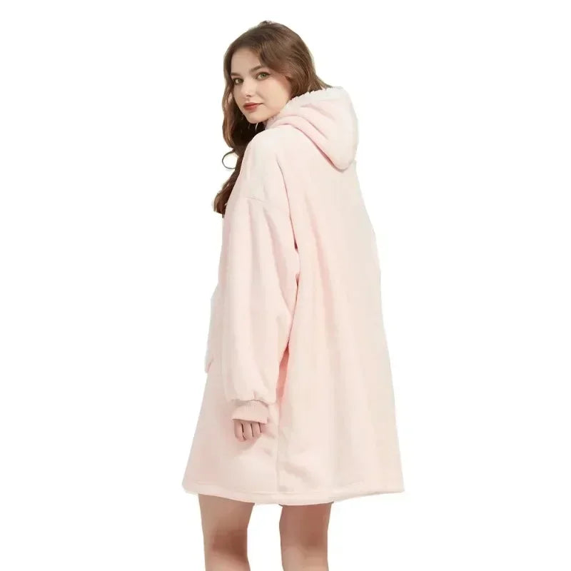 Winter Blanket Hoodie Oversized Warm Wearable Blankets 850grams Microfiber Plush Pullover Robe Fleece Blanket Sweatshirt Women