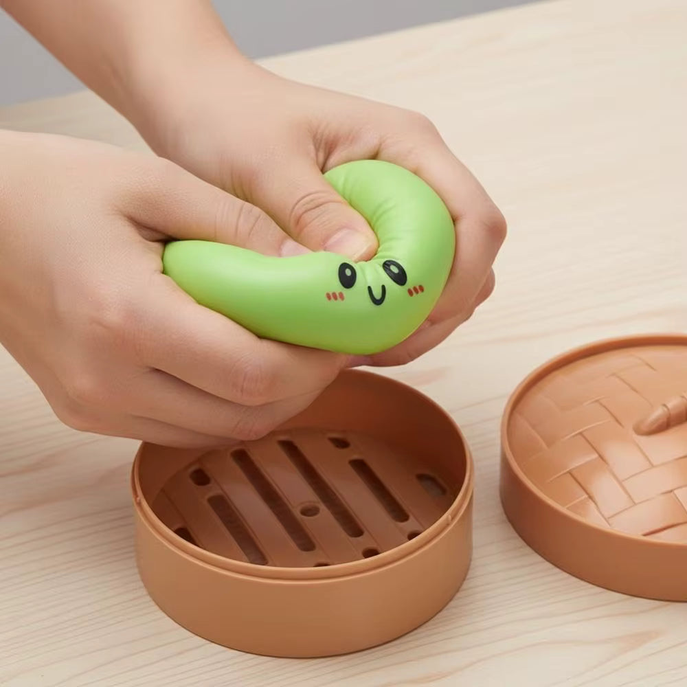 Large Dumpling Stress Ball with Steamer Colorful Squishy Bun Sensory Toy for Anxiety Relief, Squeeze Dough Ball for Adults&Kids