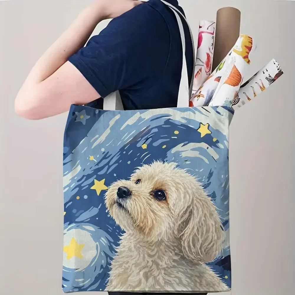 Maltese Dog Storage Bags Double-Sided Printed Canvas Tote Bag Eco-Friendly Reusable Large Capacity Handbag