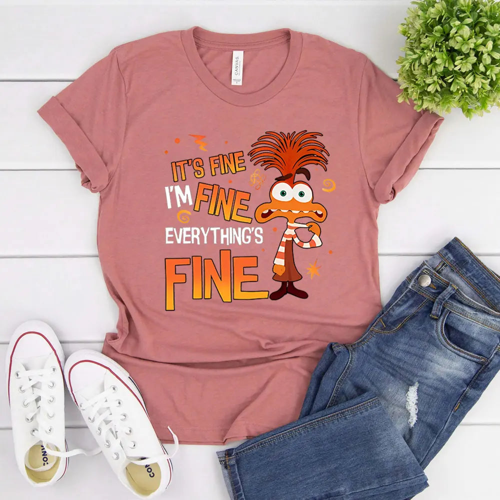 Anxiety Shirt Inside Out 2 T-Shirt Everything Is Fine Anxiety Inside Out Emotions Shirts Retro Mental Health Family Vacation Tee