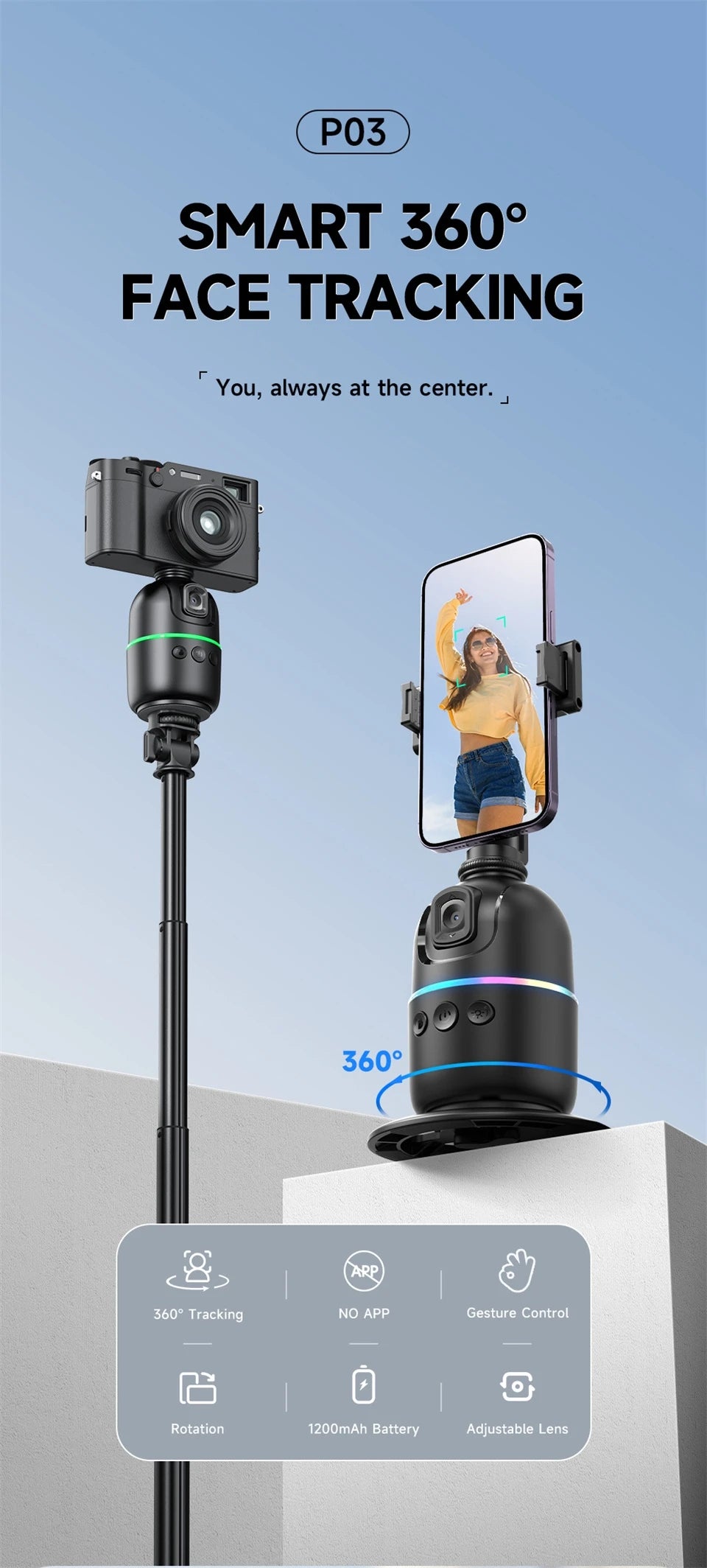 selfie stick Stabilizer 360°Auto Face Tracking AI Gimbal All-in-one Desktop Phone Holder Tripod For Smartphone Video Vlog Live