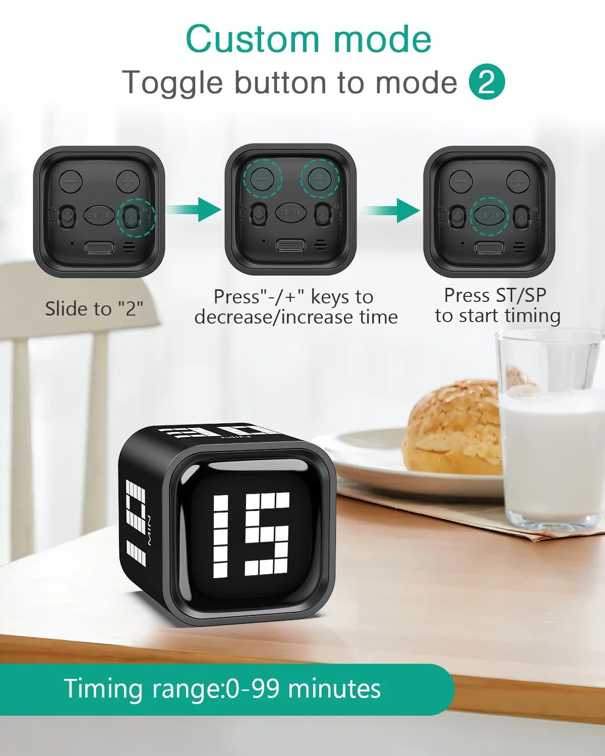 Flip Motion Digital Timer, 3 Mode Loud/Vibrate/Silent Countdown Timer, USB-C Rechargeable, for Kitchen Study Workout ADHD Focus