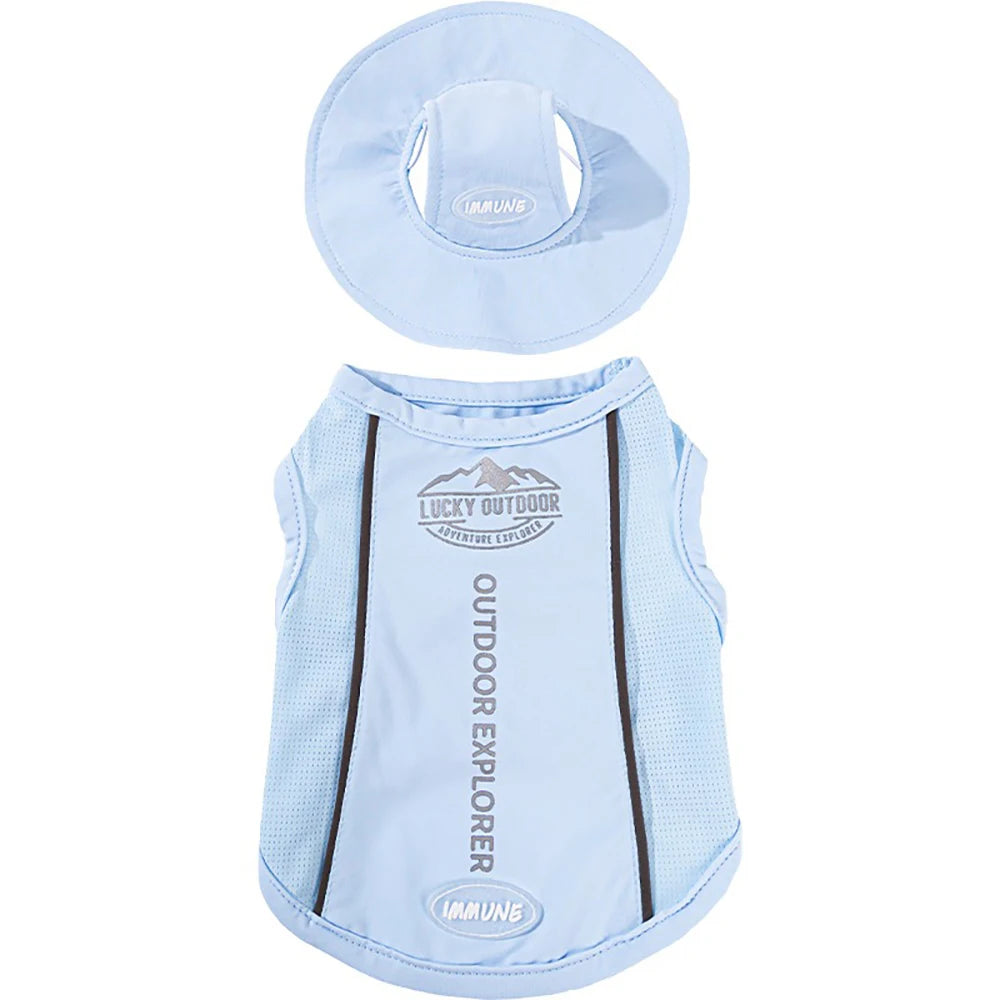 New Pet Dog Summer Vest with Cap Cooling Breathable Sun Protective UV Shirt for Dogs&Cats，Lightweight Outdoor Pet Clothes Set