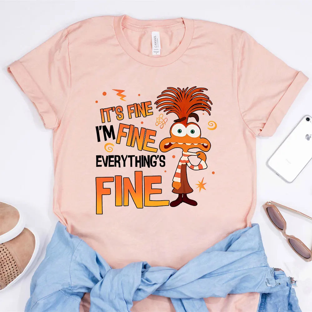 Anxiety Shirt Inside Out 2 T-Shirt Everything Is Fine Anxiety Inside Out Emotions Shirts Retro Mental Health Family Vacation Tee