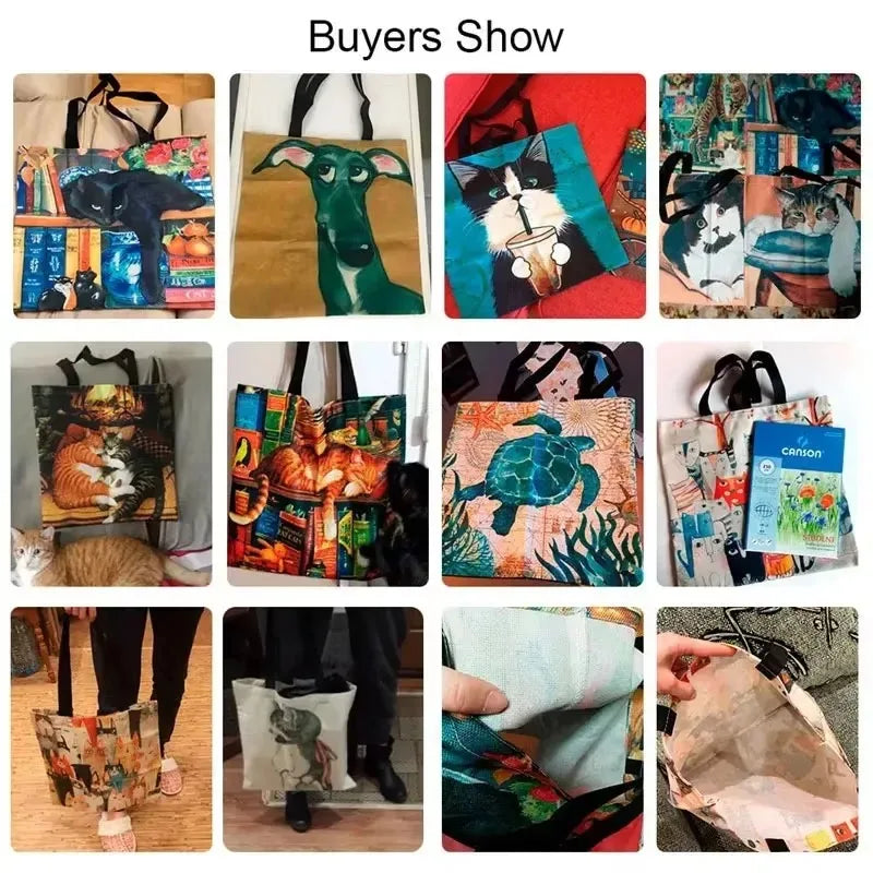 Chihuahua Peeking Out of Pocket Pattern Handbag Cute Cat Tote Bags for Shopping, Working School Sport Traveling Shoulder Bag