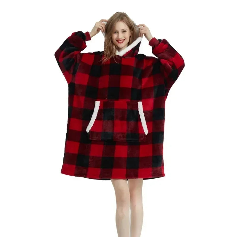 Winter Blanket Hoodie Oversized Warm Wearable Blankets 850grams Microfiber Plush Pullover Robe Fleece Blanket Sweatshirt Women