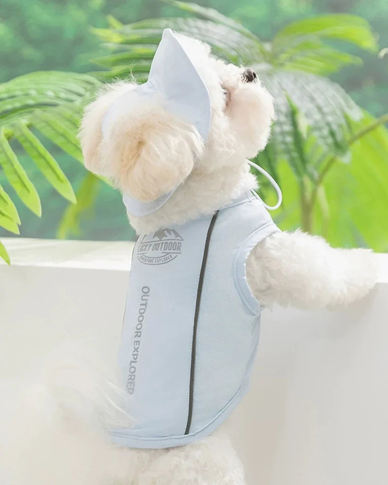 New Pet Dog Summer Vest with Cap Cooling Breathable Sun Protective UV Shirt for Dogs&Cats，Lightweight Outdoor Pet Clothes Set