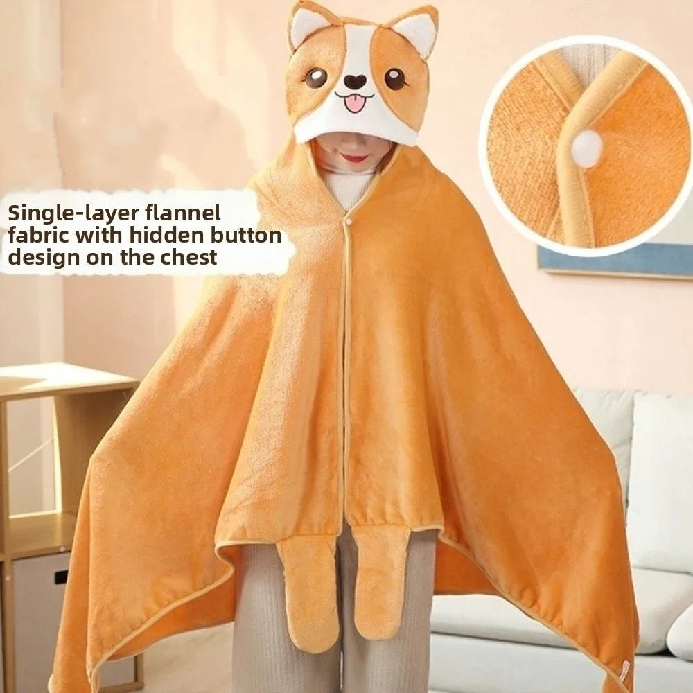 Warm Hooded Nap Blanket Cozy Cartoon Air Conditioning Blanket Folding Comfortable Thermal Blanket Ear Protection