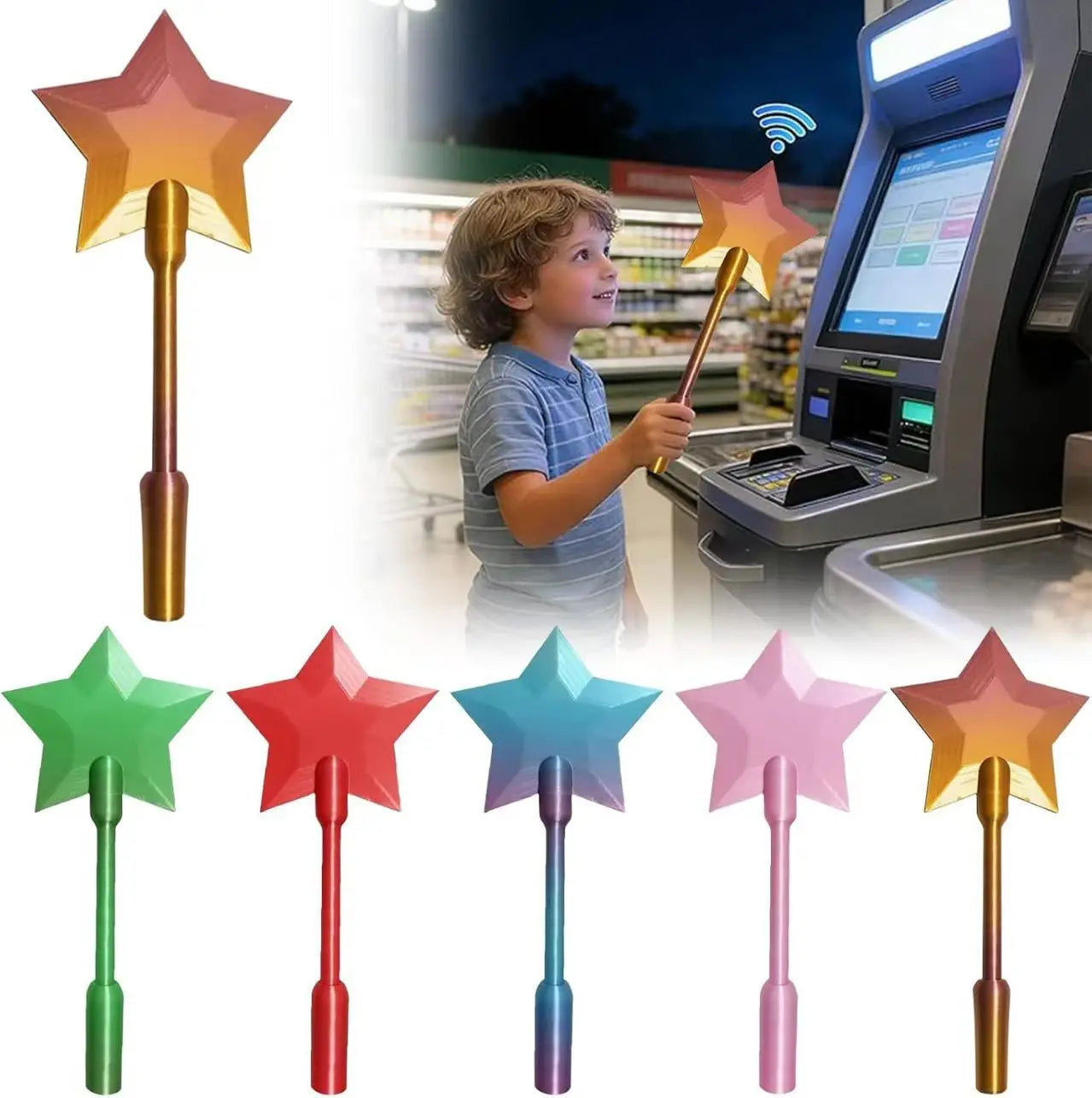 3D Printed Magic Wand Credit Card Holder Payment Portable Lightweight Star Wand Style Card Stand for Daily Use Novelty Gift