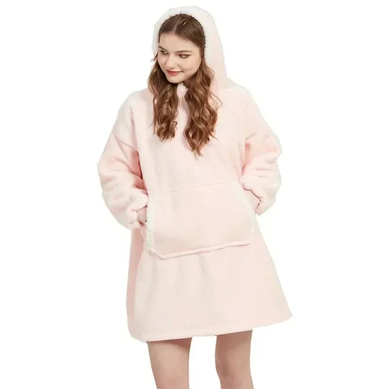 Winter Blanket Hoodie Oversized Warm Wearable Blankets 850grams Microfiber Plush Pullover Robe Fleece Blanket Sweatshirt Women