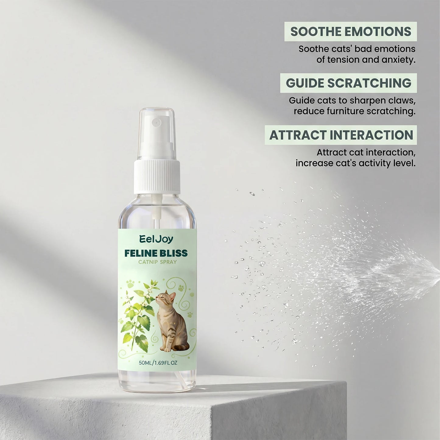 Cat Calming Spray with Catnip Extract 50ml Natural Pet Anxiety Relief Spray Reduce Scratching & Stress Interactive Toy Cat Train