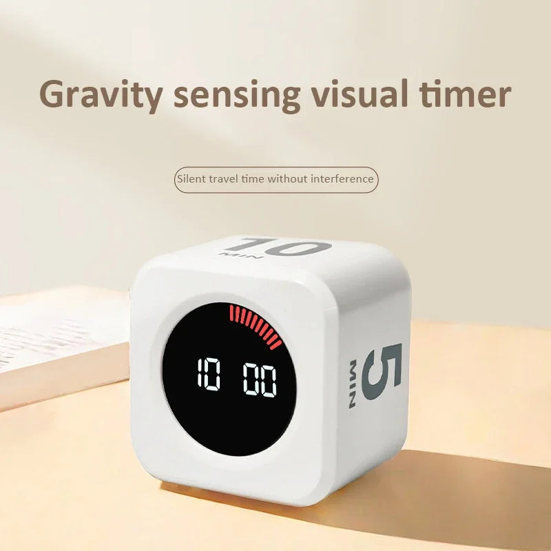 Digital Visual Timer Gravity Sensor Flipping LED Display 4 Preset Time Rechargeable Mini Cube Timer for Cooking Study Shower