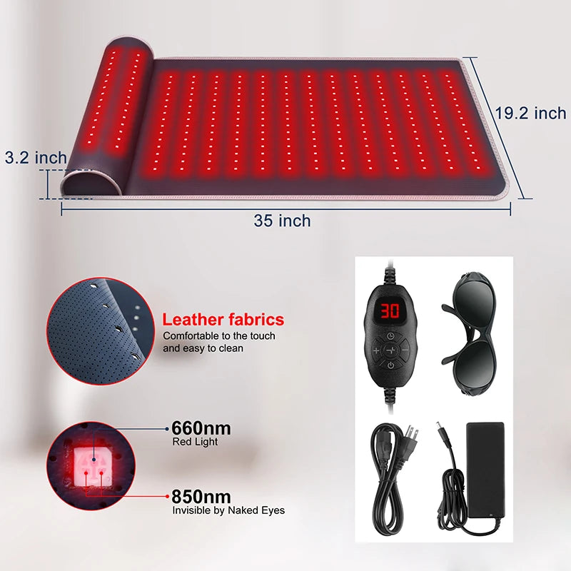 Red Light Therapy Mat with Ergonomic Neck Support & Far Infrared Heating - Full Body Pain Relief for Home & Clinical Use - 675