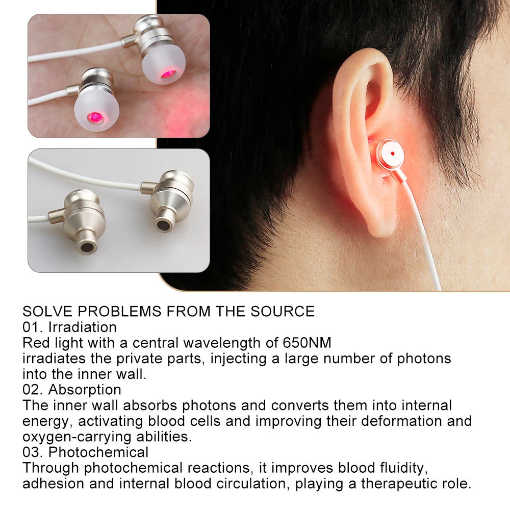 650nm Red Light Tinnitus Ear Laser Therapy LLLT Irradiation Laser Physiotherapy Earplug Otitis Media Deafness Diabetes Treatment