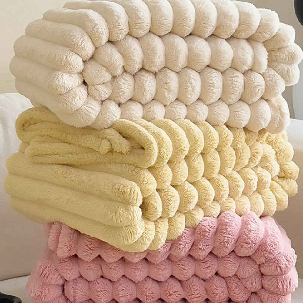 New Double Sided Warm Blanket Warm Breathable Throw Blanket Skin-Friendly Solid Color Striped Blankets