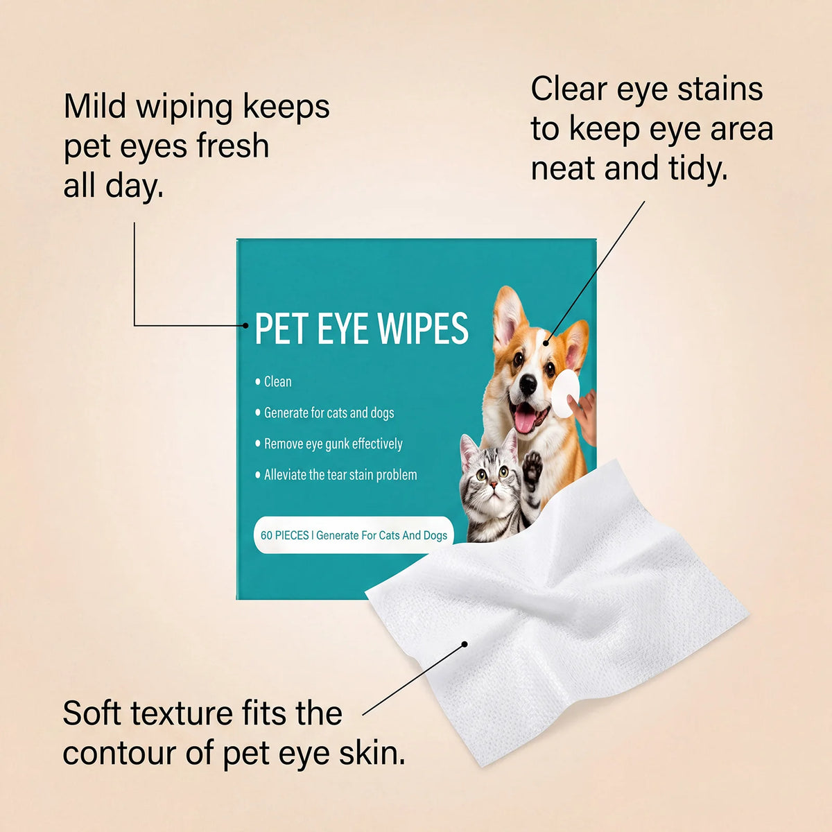 New Pet Eye Cleansing Wipes To Remove Tear Marks Cleaning Wet Tissues Dogs And Cats Removing Tear Marks Pet Cleaning Products