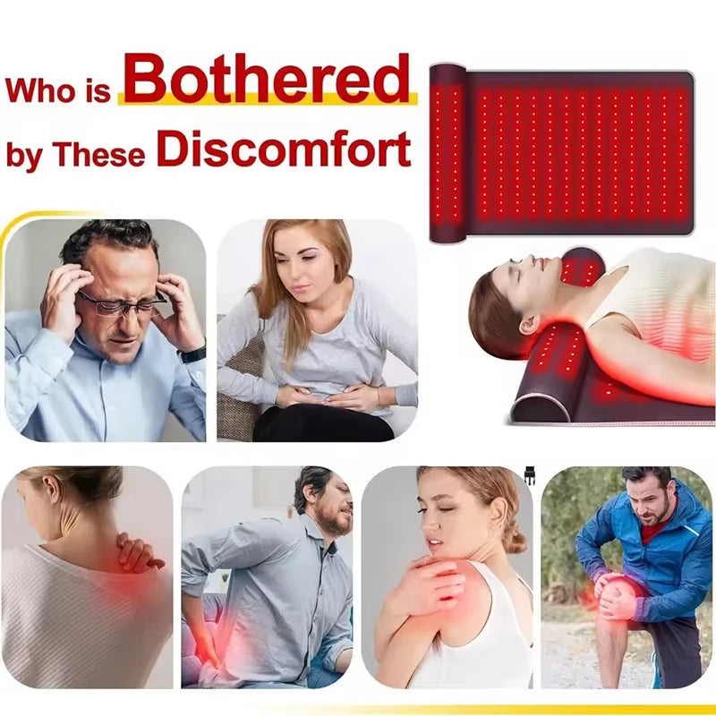 Red Light Therapy Mat with Ergonomic Neck Support & Far Infrared Heating - Full Body Pain Relief for Home & Clinical Use - 675