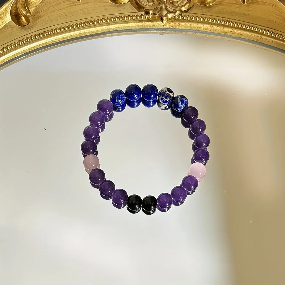 Stress Relief Crystal Bracelet - Anti-Anxiety Beads for Men and Women, Perfect Gift-Natural Lapis Lazuli Stretch Beaded Bracelet