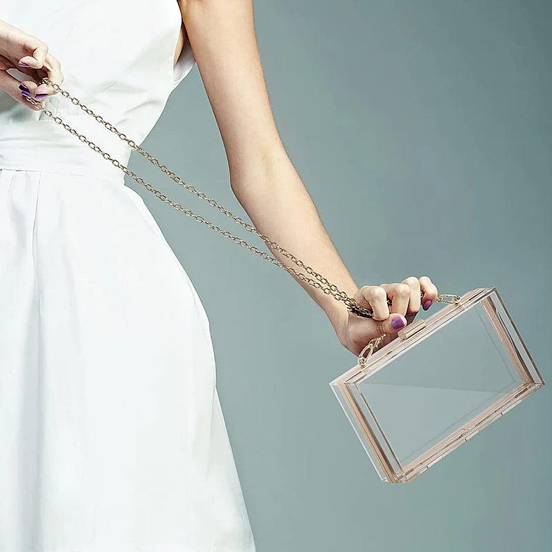 Women's Transparent Acrylic Banquet Bag Square Large Capacity Women's Wallet Sparkling Wedding Party Crossbody Bag