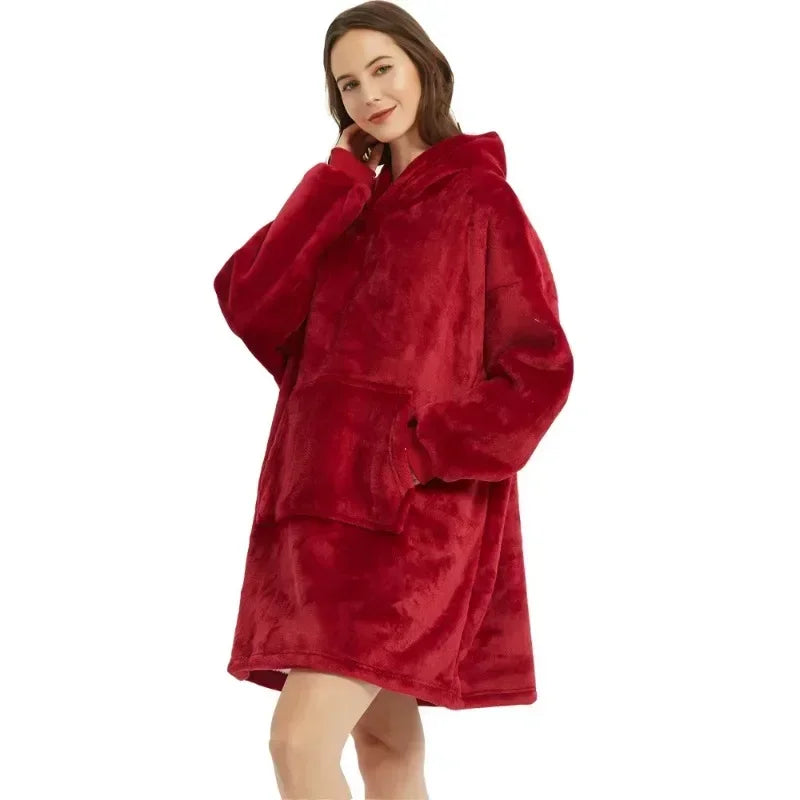 Winter Blanket Hoodie Oversized Warm Wearable Blankets 850grams Microfiber Plush Pullover Robe Fleece Blanket Sweatshirt Women