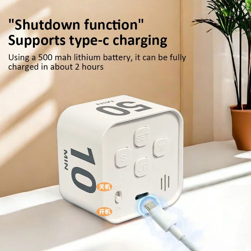 Digital Visual Timer Gravity Sensor Flipping LED Display 4 Preset Time Rechargeable Mini Cube Timer for Cooking Study Shower