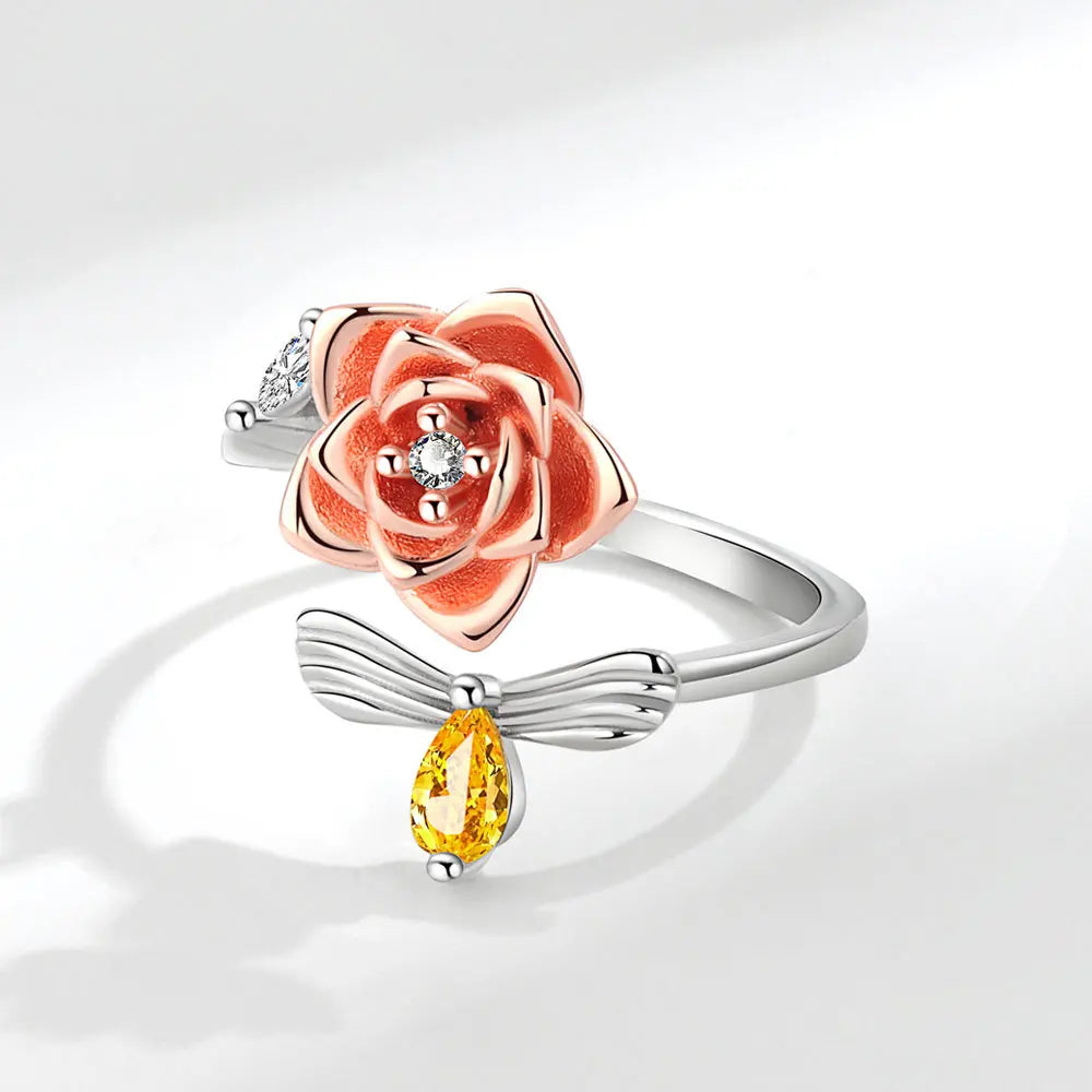 VENTFILLE 925 Sterling Silver Sunflower Diamond Zircon Rotatable Ring For Women Gift Relieve Stress Ring Jewelry Wholesale