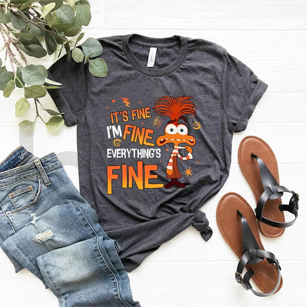 Anxiety Shirt Inside Out 2 T-Shirt Everything Is Fine Anxiety Inside Out Emotions Shirts Retro Mental Health Family Vacation Tee