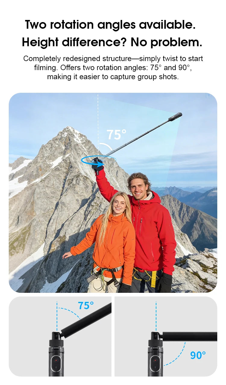 3-in-1 Bullet Time Selfie Stick Tripod for Insta360 X5 X4 Invisible Pole 75°/90° Rotatable with Wireless Remote for Vlog Travel