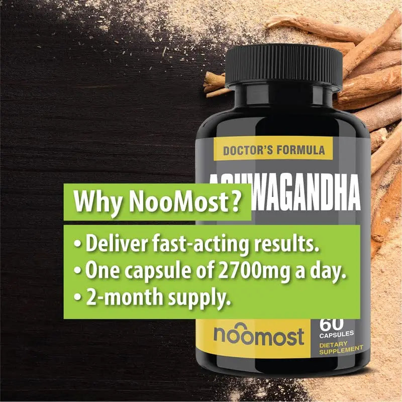 Ashwagandha Capsules, Pure Ashwagandha Root Powder & Black Pepper Extract Helps Natural Anxiety Relief for Adrenal Support