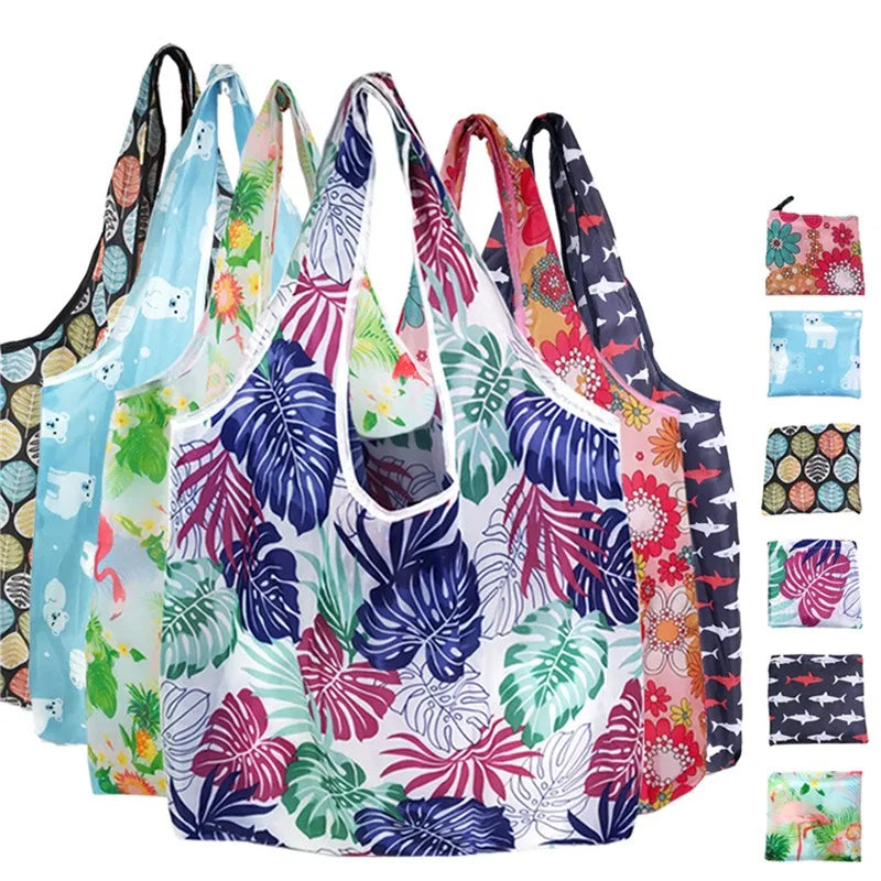 1pc Reusable Shopping Bags Women Foldable Tote Bag Portable Cloth Eco Grocery Bag Folding Large Capacity Fruit Vegetable Handbag