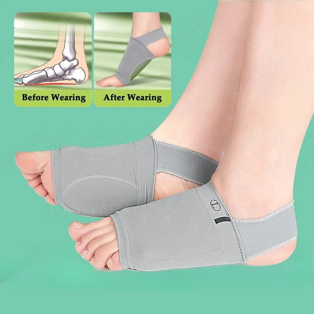 Silicone arched support insoles suitable for both women and men, which can correct flat feet and relieve plantar fasciitis.