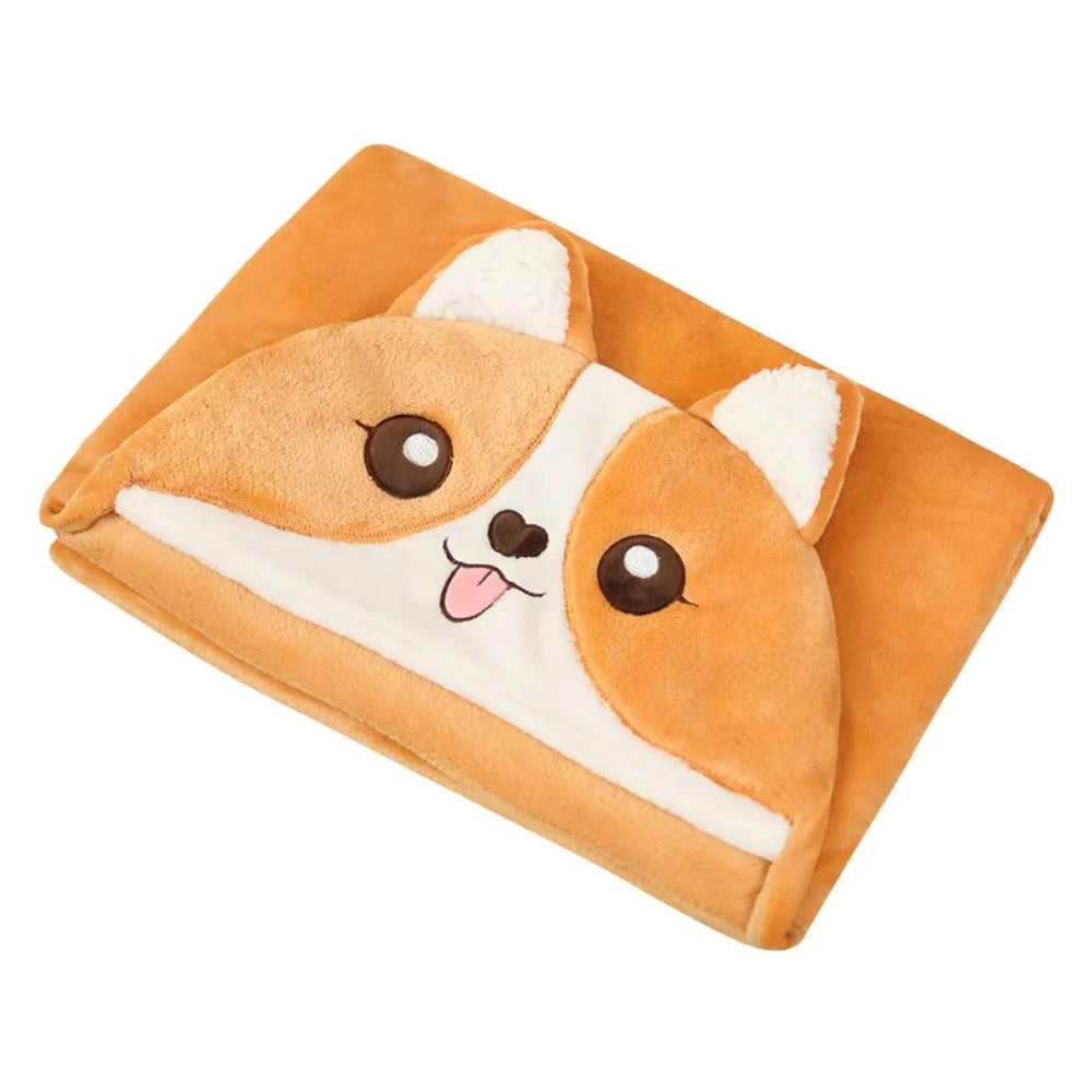 Warm Hooded Nap Blanket Cozy Cartoon Air Conditioning Blanket Folding Comfortable Thermal Blanket Ear Protection