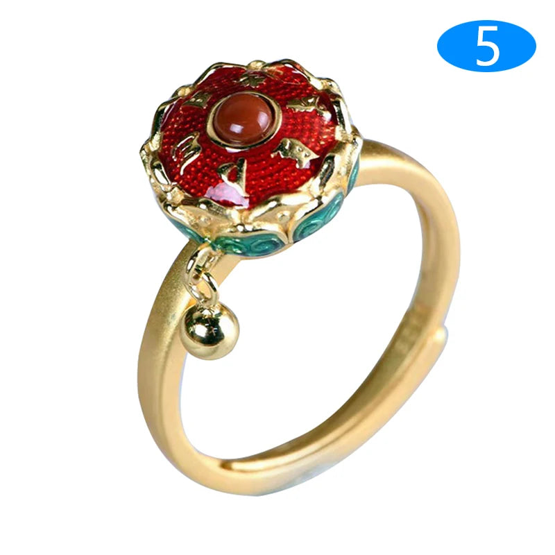 Retro Traditional Anxiety Relief Ring Adjustable Fidget Jewelry Women Gift Rotate Freely Anti Stress Anxiety Ring
