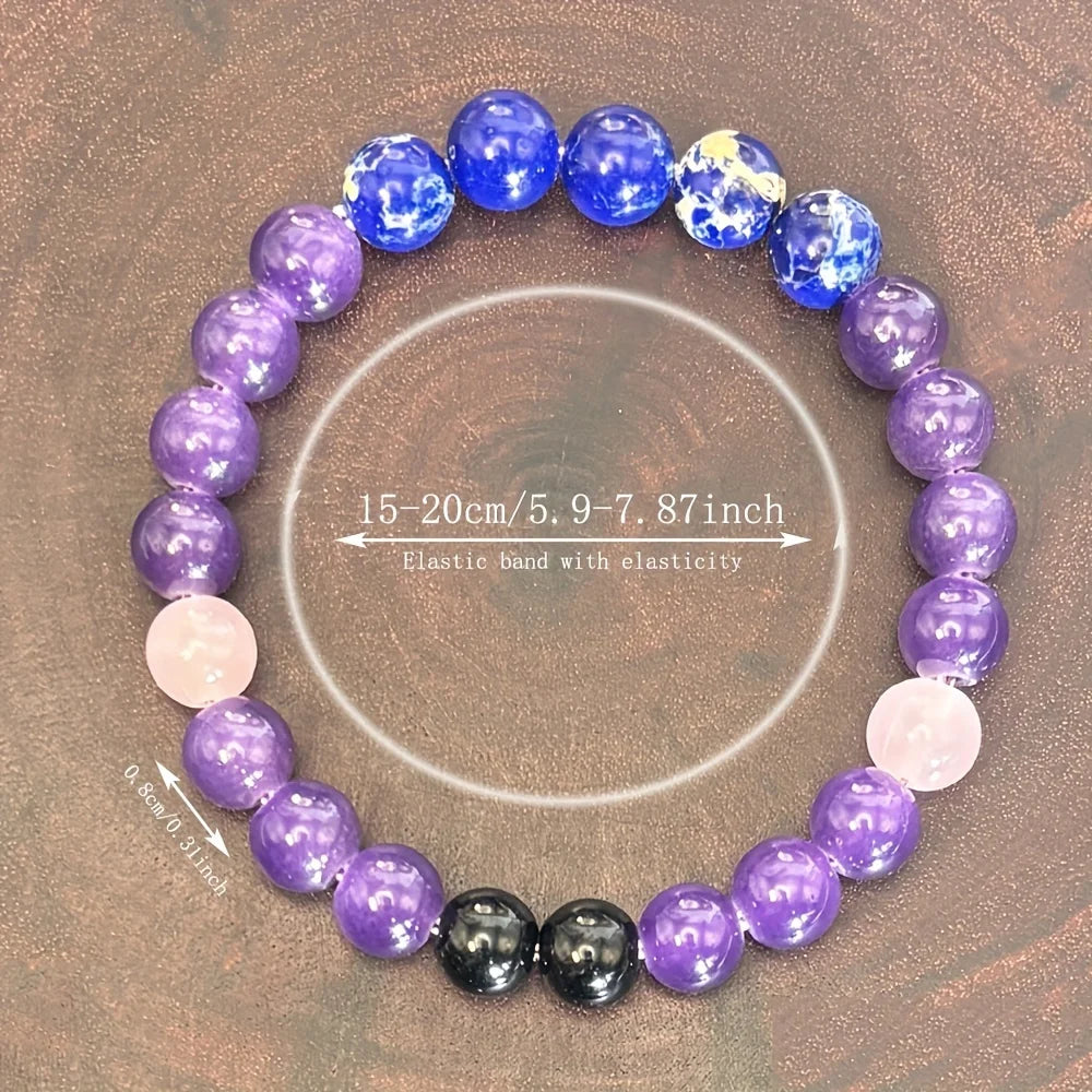 Stress Relief Crystal Bracelet - Anti-Anxiety Beads for Men and Women, Perfect Gift-Natural Lapis Lazuli Stretch Beaded Bracelet