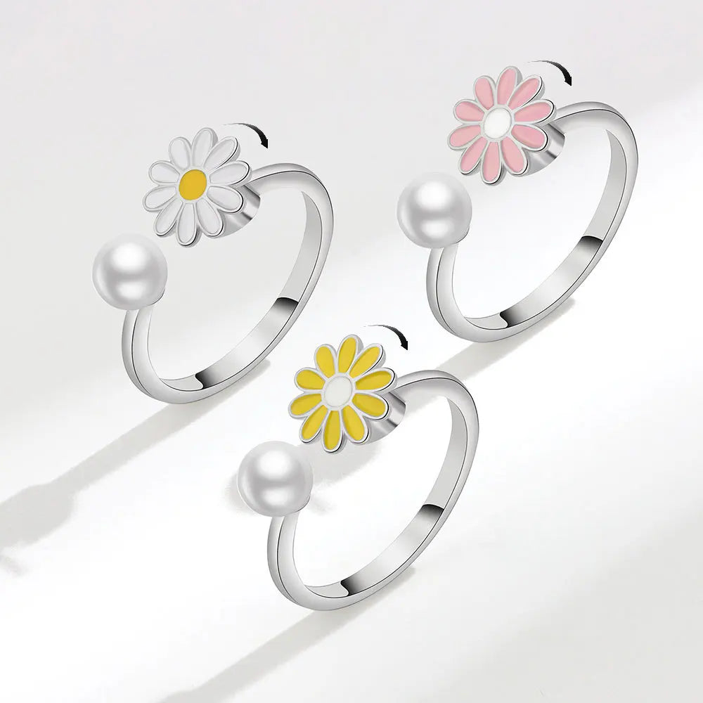VENTFILLE 925 Sterling Silver Sunflower Diamond Zircon Rotatable Ring For Women Gift Relieve Stress Ring Jewelry Wholesale
