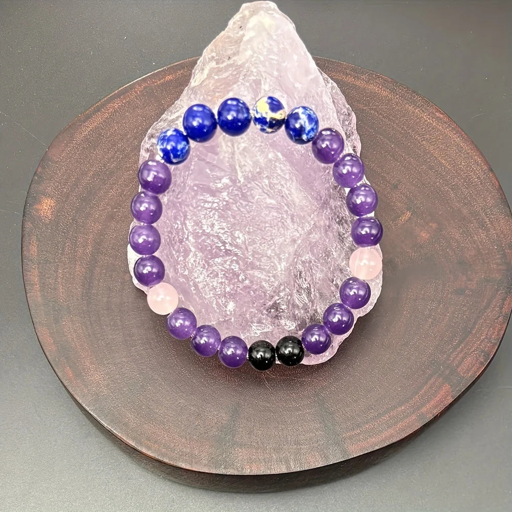 Stress Relief Crystal Bracelet - Anti-Anxiety Beads for Men and Women, Perfect Gift-Natural Lapis Lazuli Stretch Beaded Bracelet