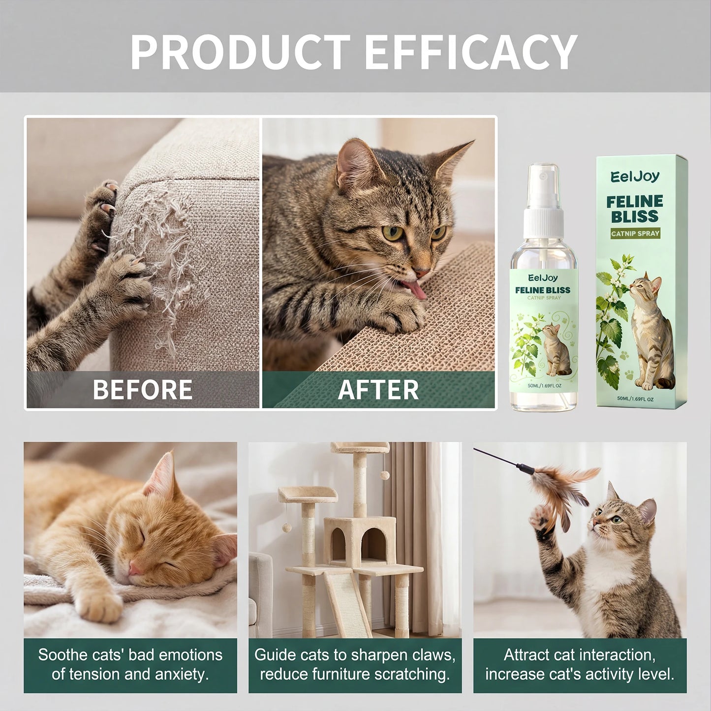 Cat Calming Spray with Catnip Extract 50ml Natural Pet Anxiety Relief Spray Reduce Scratching & Stress Interactive Toy Cat Train