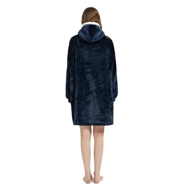 Winter Blanket Hoodie Oversized Warm Wearable Blankets 850grams Microfiber Plush Pullover Robe Fleece Blanket Sweatshirt Women