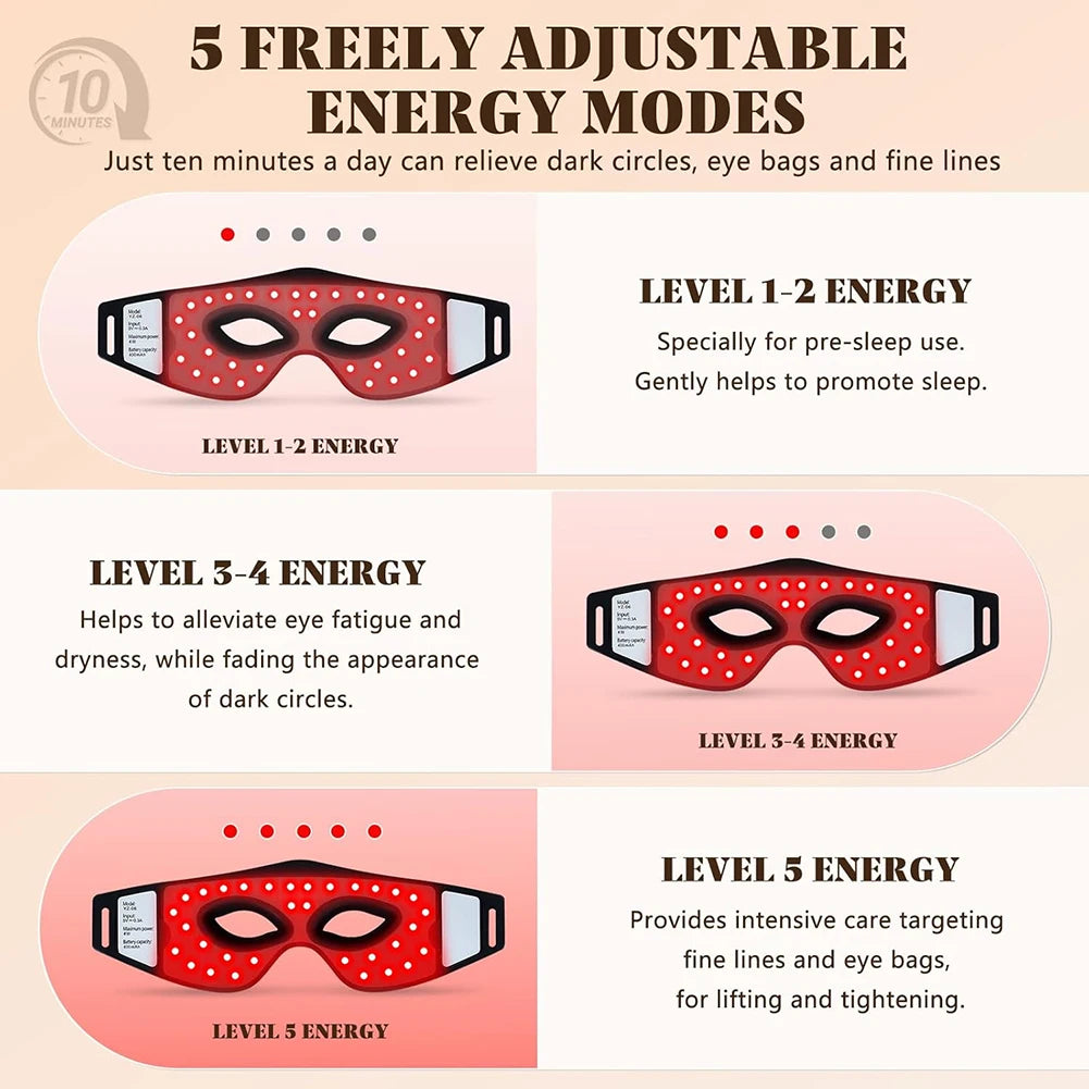 LED Eye Mask LED Red Infrared Light Therapy 630nm 850nm with 5 Modes Adjust Massage for Relieve Eye Bag Dark Circle Massages