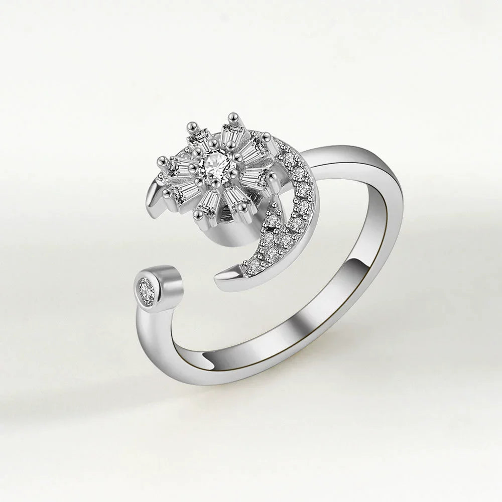 VENTFILLE 925 Sterling Silver Sunflower Diamond Zircon Rotatable Ring For Women Gift Relieve Stress Ring Jewelry Wholesale