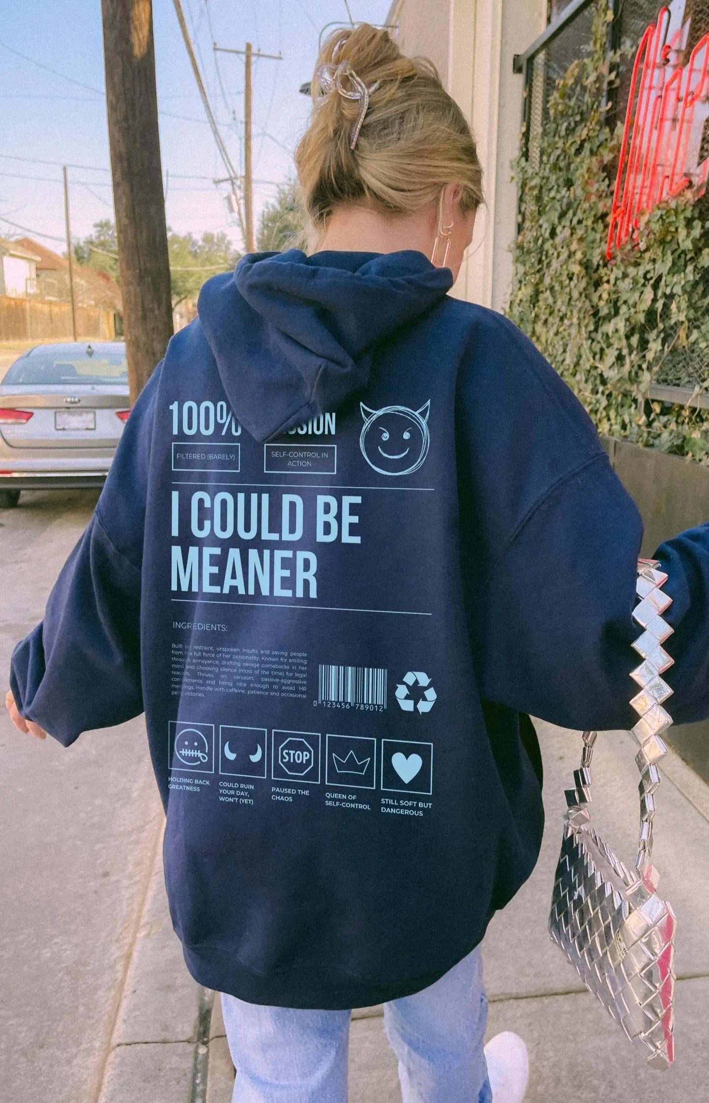 I Could Be Meaner Hoodie, Sarcastic Funny Oversized Sweatshirt Men's and Women's Loose Hoodies for Autumn and Winter