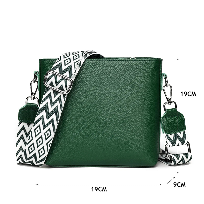 100% Genuine Leather Crossbody Bag Women Fashion Wide Strap Shoulder Bag Ladies Cowhide Messenger Bag Small Handbag and Purse