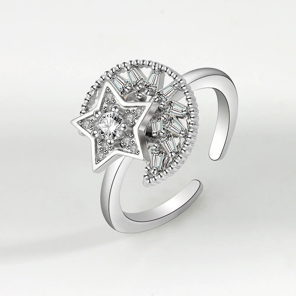 VENTFILLE 925 Sterling Silver Sunflower Diamond Zircon Rotatable Ring For Women Gift Relieve Stress Ring Jewelry Wholesale