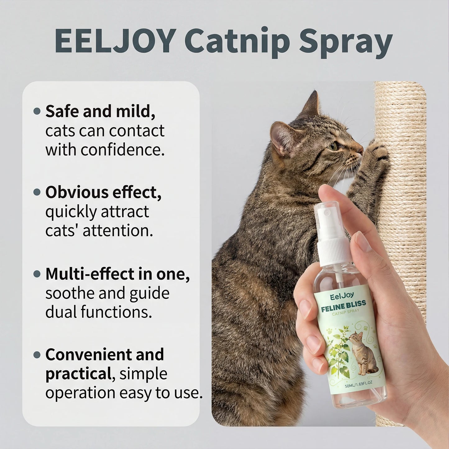 Cat Calming Spray with Catnip Extract 50ml Natural Pet Anxiety Relief Spray Reduce Scratching & Stress Interactive Toy Cat Train